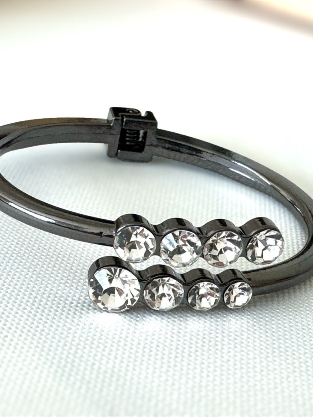 Gunmetal and Glass Crystal Hinged Adjustable Cuff Bracelet Bangle - Picture 5 of 5